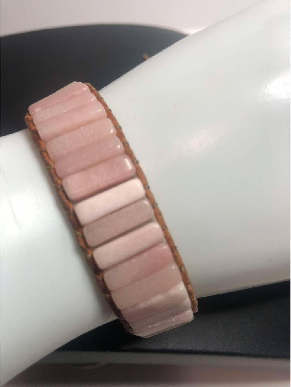 2624 Celtic knot leather rose quartz bracelet
